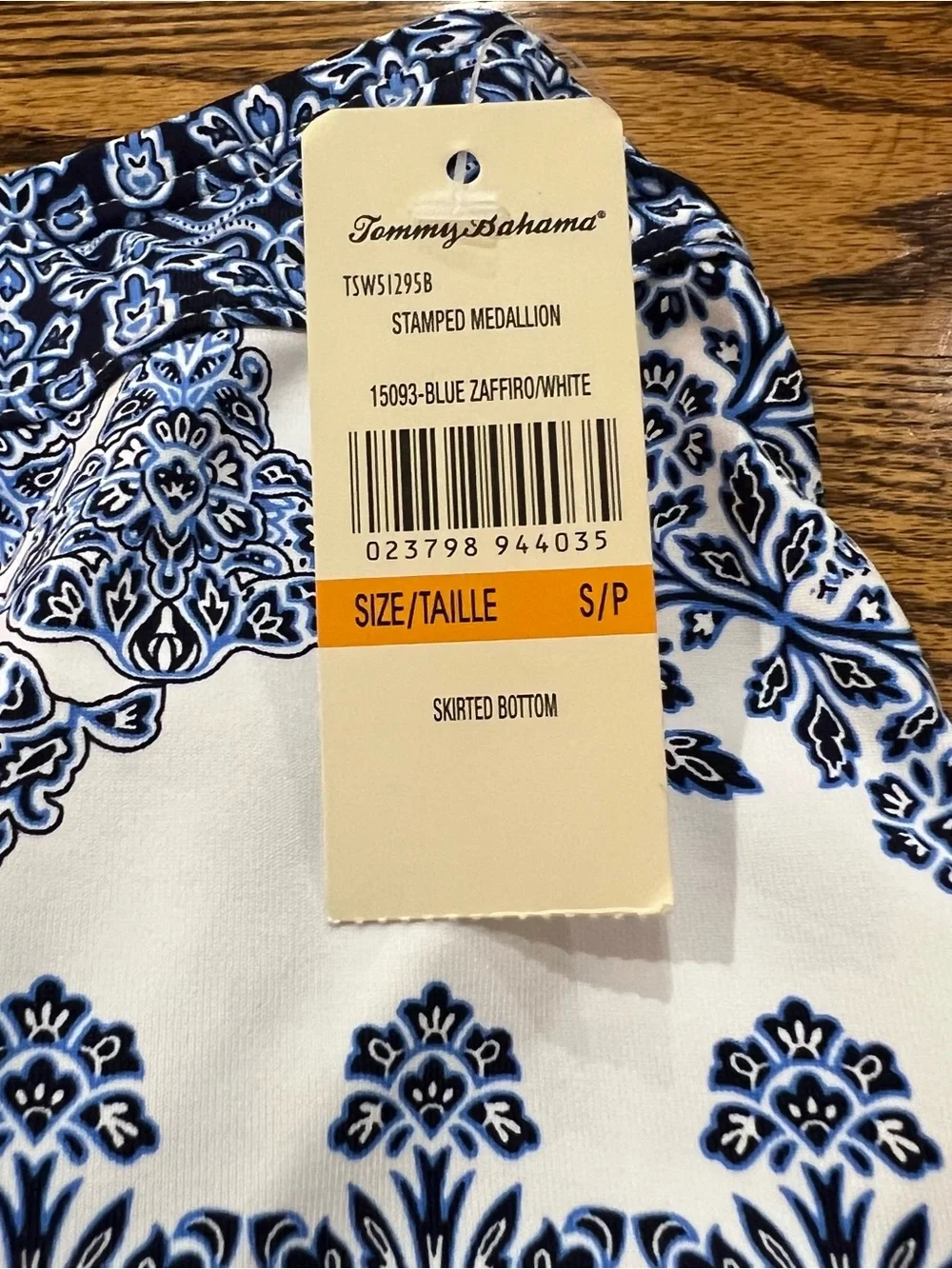Tommy Bahama Skirted Swim Bottom Stamped Medallion Sz S Blue Tile Print New
